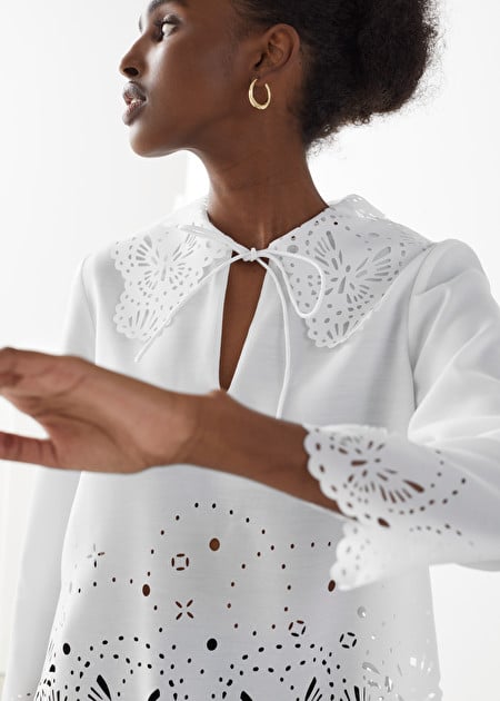 & Other Stories Wide Embroidered Scalloped Blouse