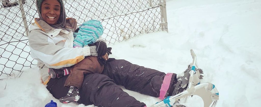 Mom Breastfeeding While Snowshoeing
