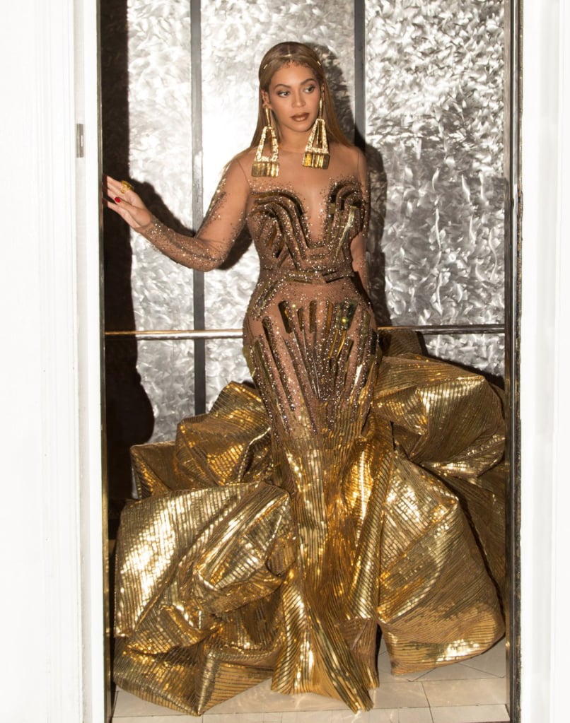 Beyoncé Wearing Gold Dress at 2018 Wearable Art Gala