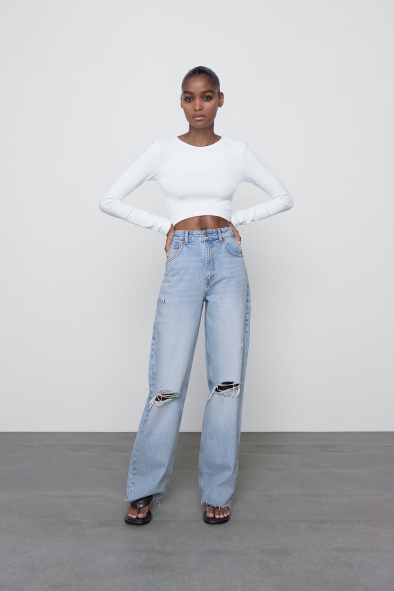 Zara Wide Leg Full Length Ripped Jeans