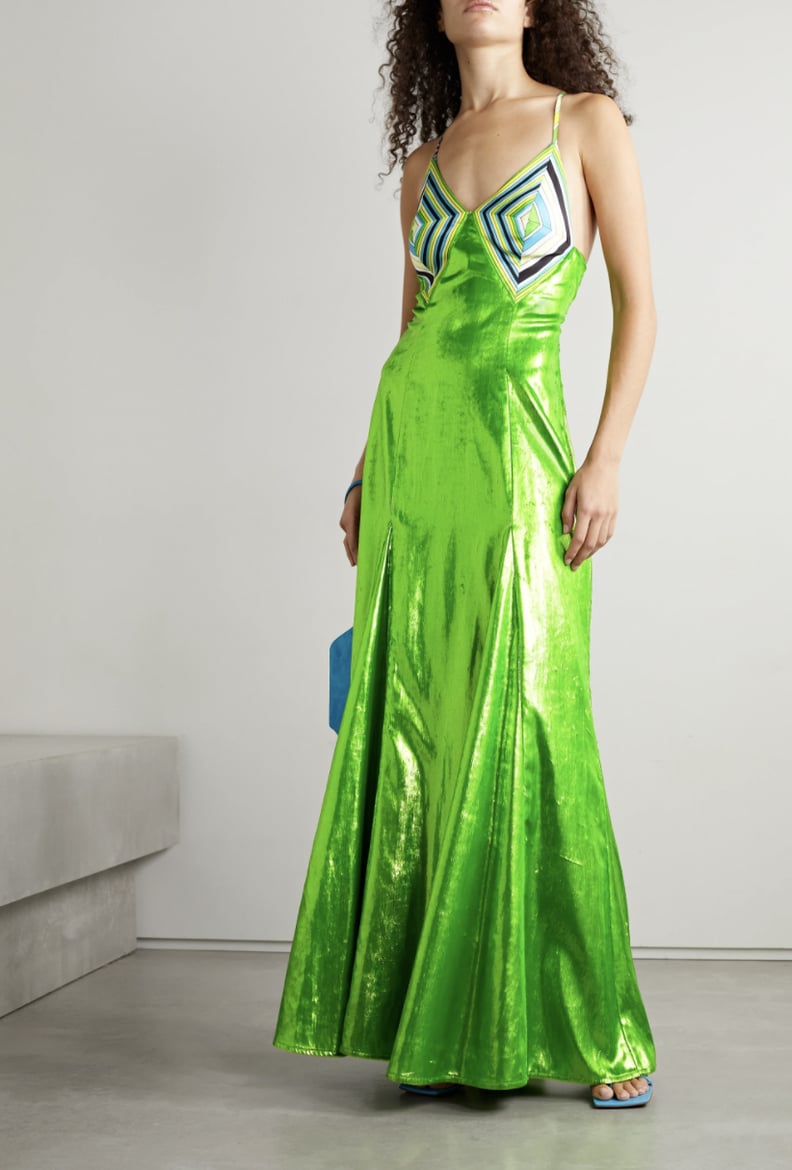 Green-Velvet Dream: Christopher John Rogers Printed Twill-Trimmed Velvet Gown