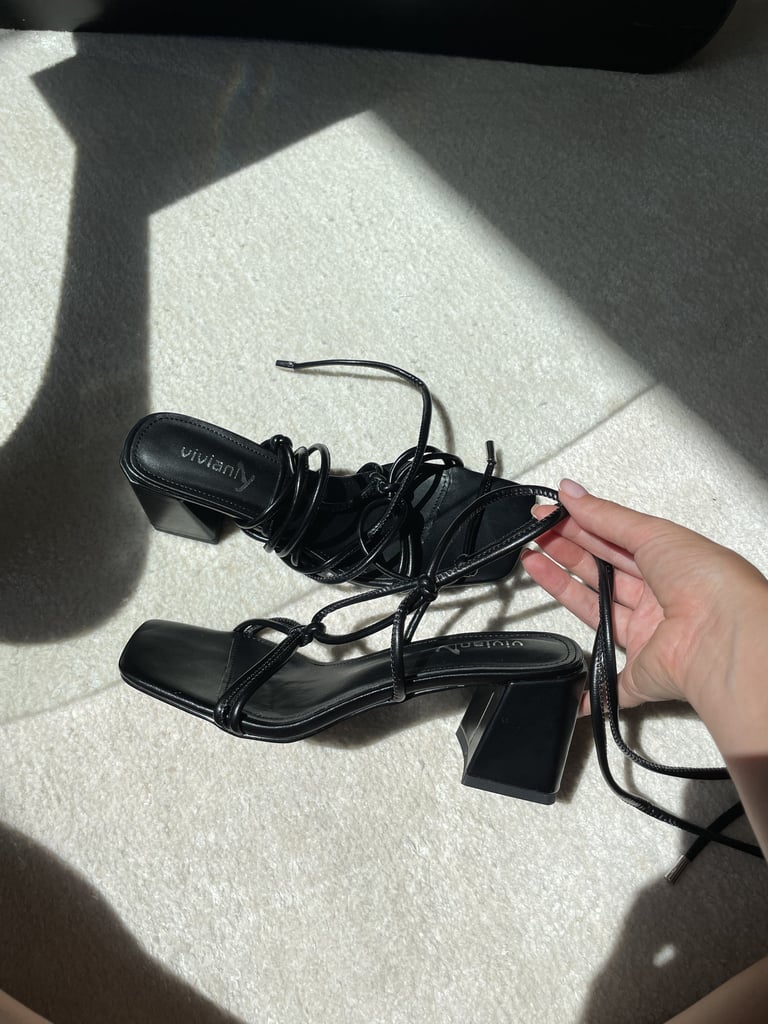 Black Lace-Up Heeled Sandal
