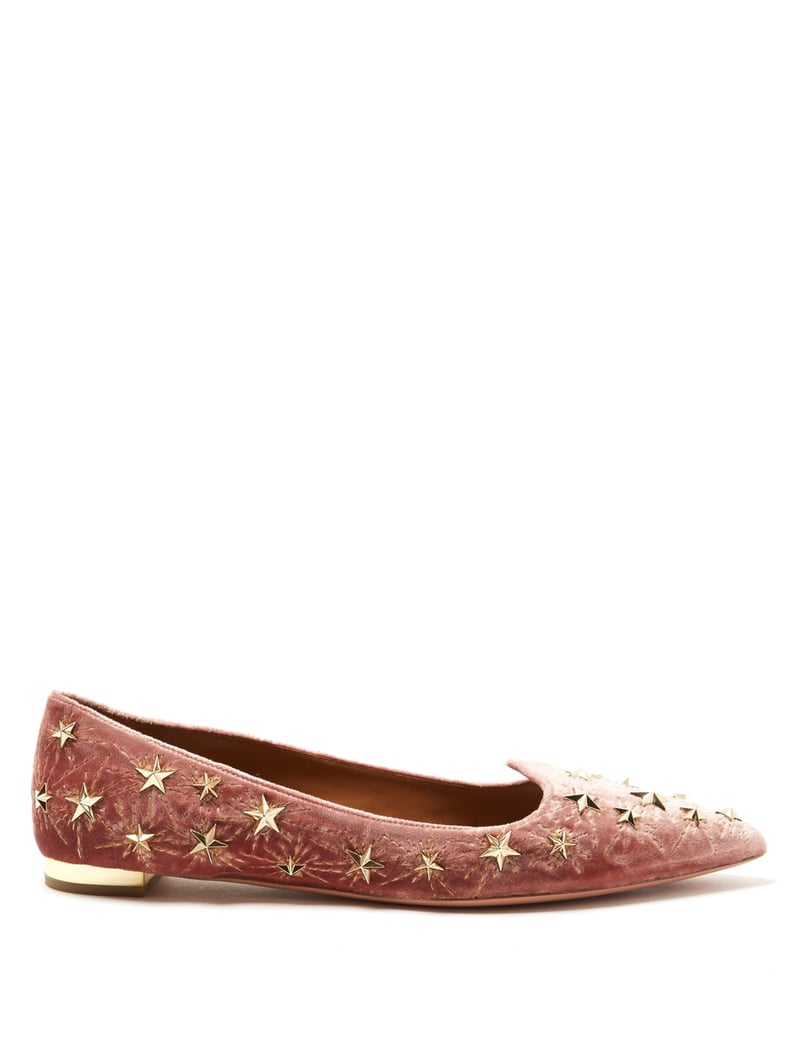 Aquazzura  Cosmic Star-Embellished Velvet Flats