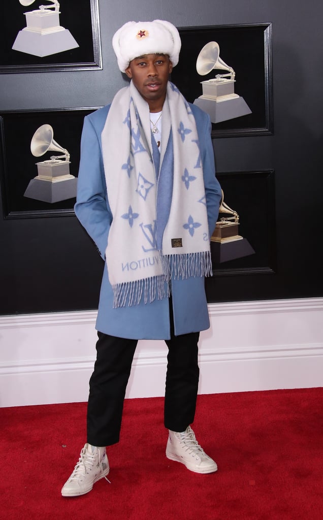 How can we forget about this look? During the 2018 Grammys, Tyler wore an icy blue Louis Vuitton outfit.