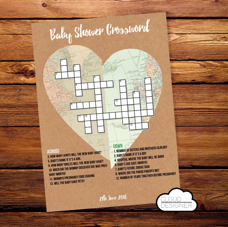 Printable Baby Shower Crossword Puzzle Printable Baby Shower Games