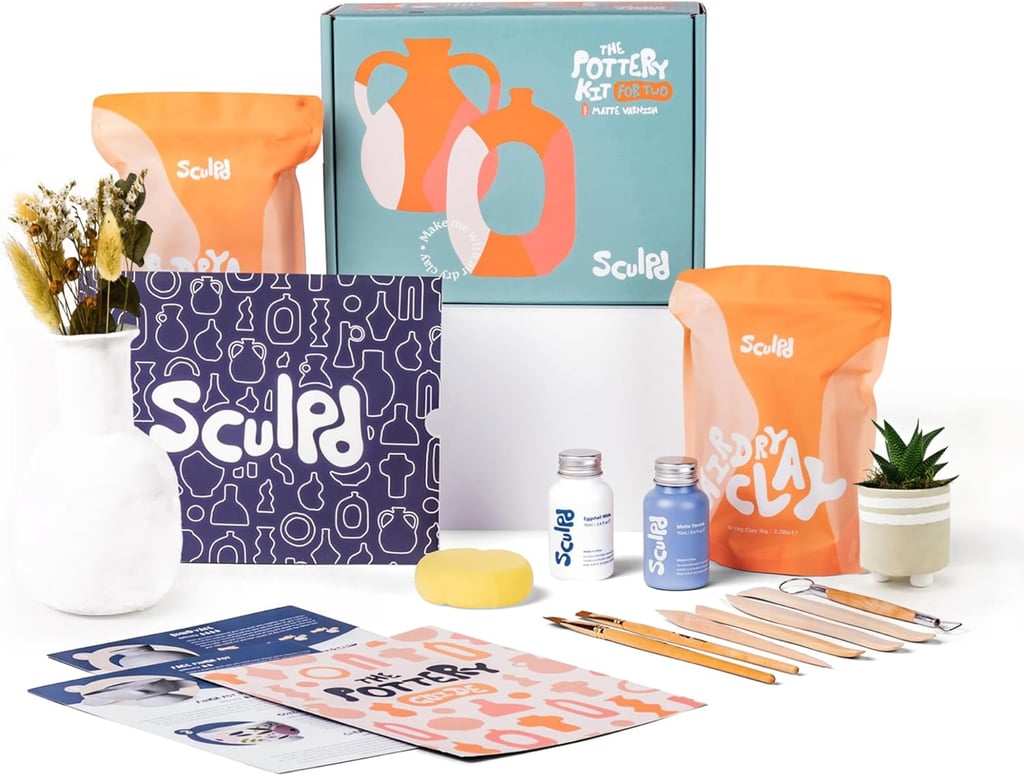 Sculpd Home Pottery Kit with Paints ($65)
Your kid will love to use their hands and create unique ceramic pottery with this pottery kit. The air-dry clay also comes with a varnish to make it look shiny, as if it actually spent some time in the kiln. In addition, you also get access to pottery video tutorials if you (or your kid) are beginners.