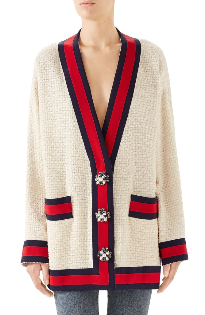 Gucci Crystal Button Tweed Cardigan