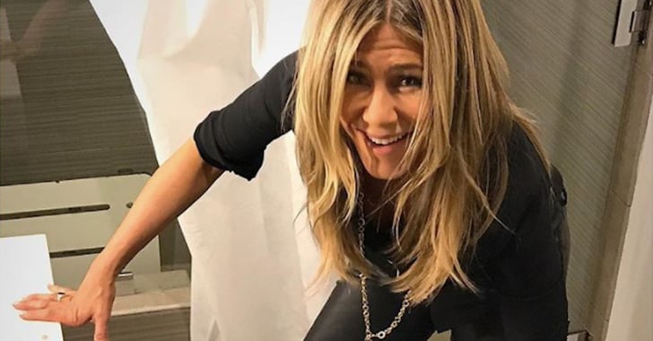 Jennifer Aniston Getting Dressed In The Bathroom Popsugar Fashion 