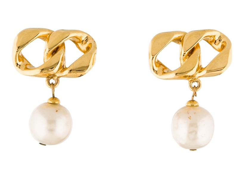 Chanel Chain-Link & Pearl Drop Earrings