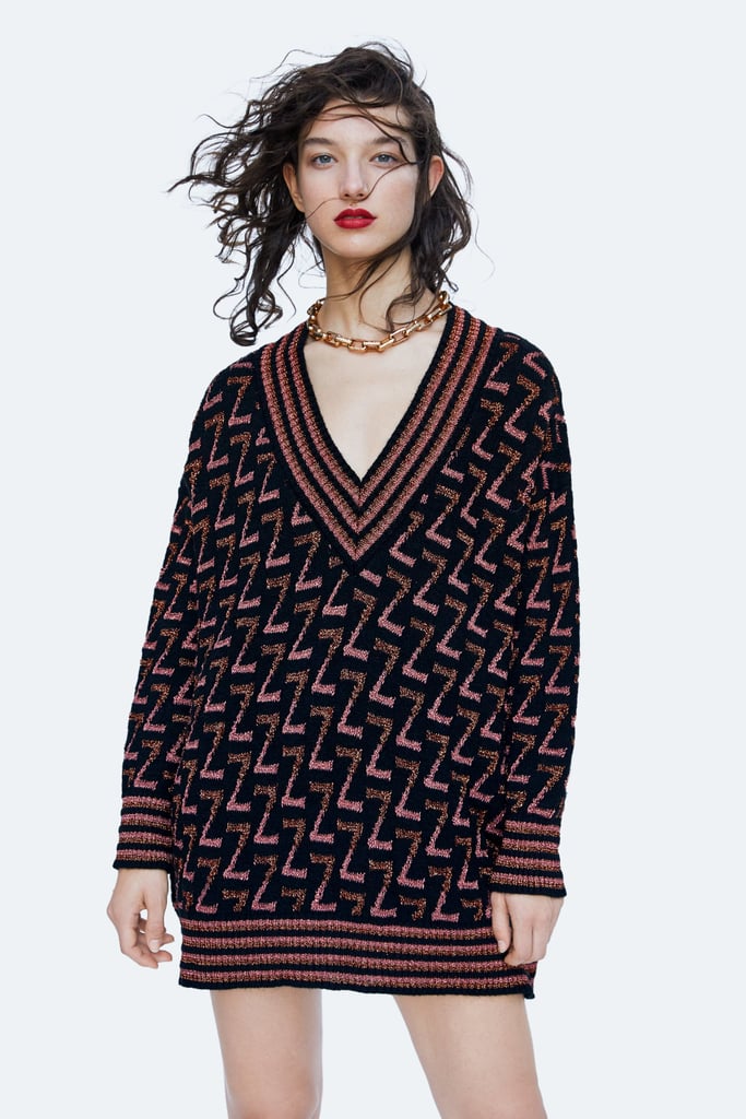 Zara Metallic Thread Logo Sweater | How to Wear a Sweater Dress ...