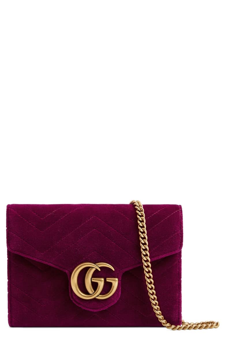 Gucci GG Marmont 2.0 Matelassé Velvet Wallet on Chain