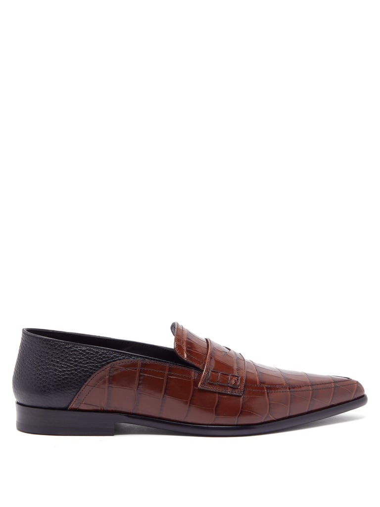 Loewe Collapsible-Heel Crocodile-Effect Leather Loafers