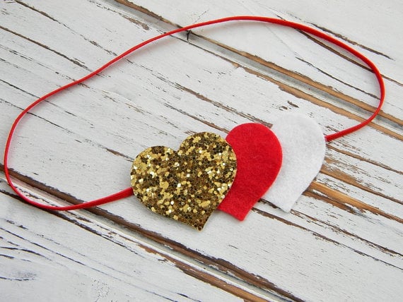 gold glitter heart headband
