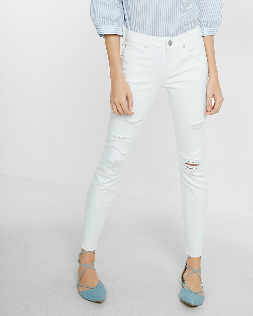 Express Mid Rise Distressed Cropped Jean Legging | The Best White Jeans