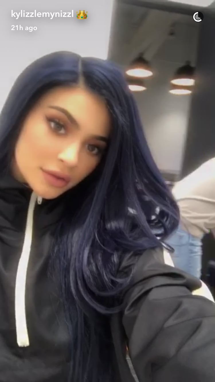 Kylie Jenner Navy Blue Hair February 2017 | POPSUGAR Beauty