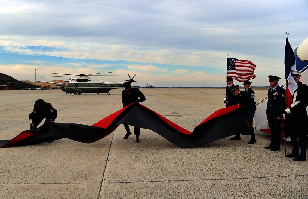They literally rolled out the red carpet for President Hollande's arrival on Monday.