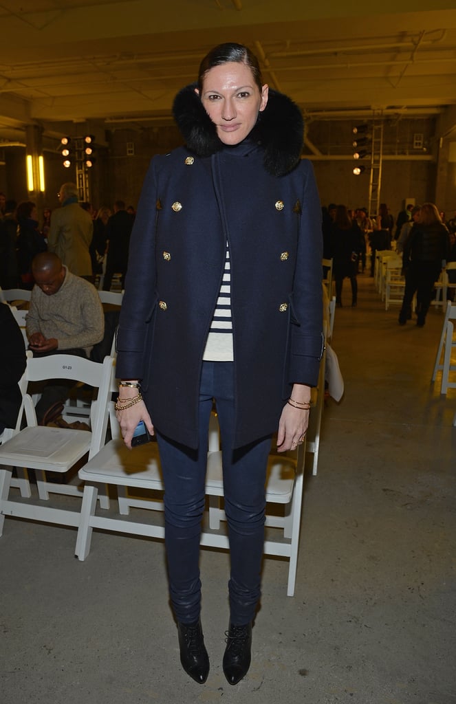 Straight-up preppy works, too, like this navy coat (and striped tee!).