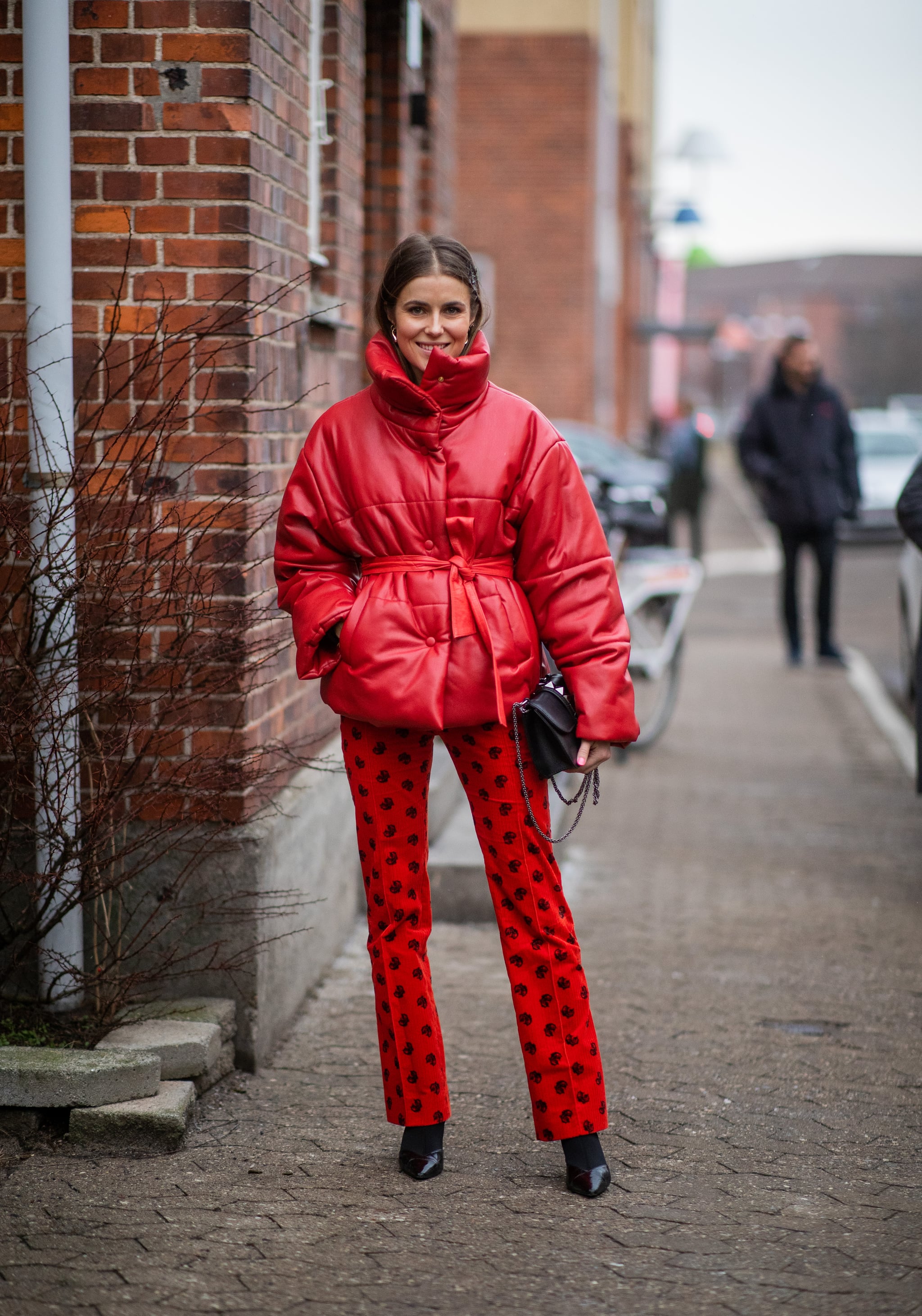 red pants winter outfit