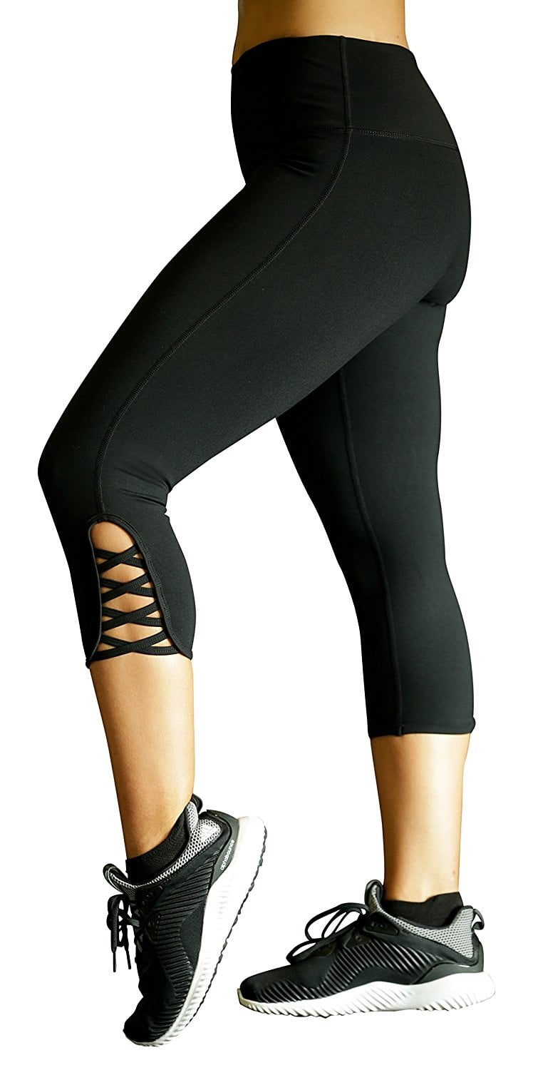 MUV365 Crisscross Strappy Workout Leggings With Hidden Pocket