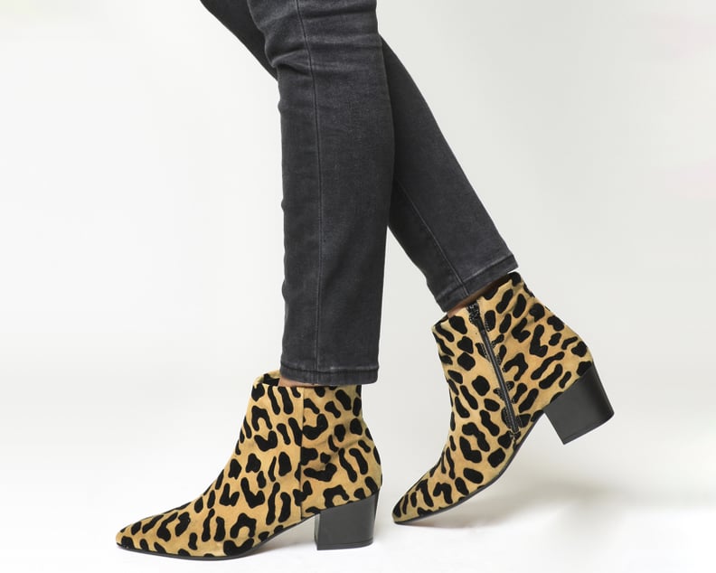 Office Aruba Pointed Leopard Suede Block Heel Boots