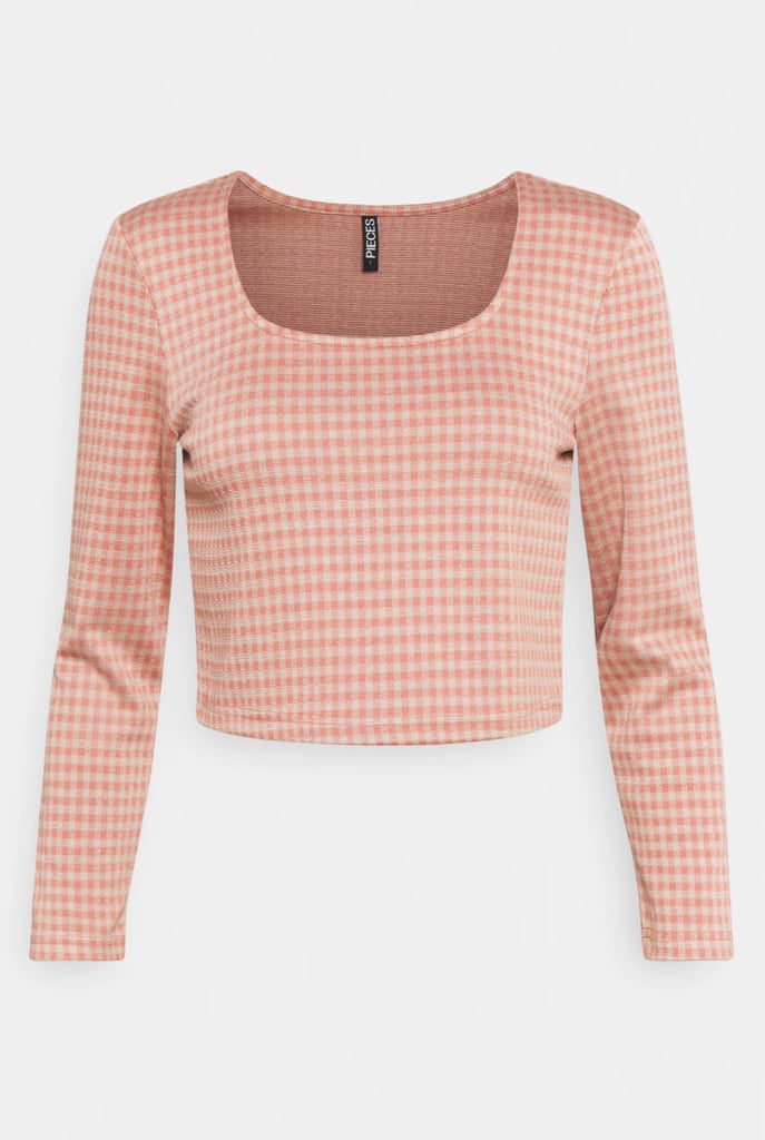 Pieces Scoop Neck Top in Rose Gingham