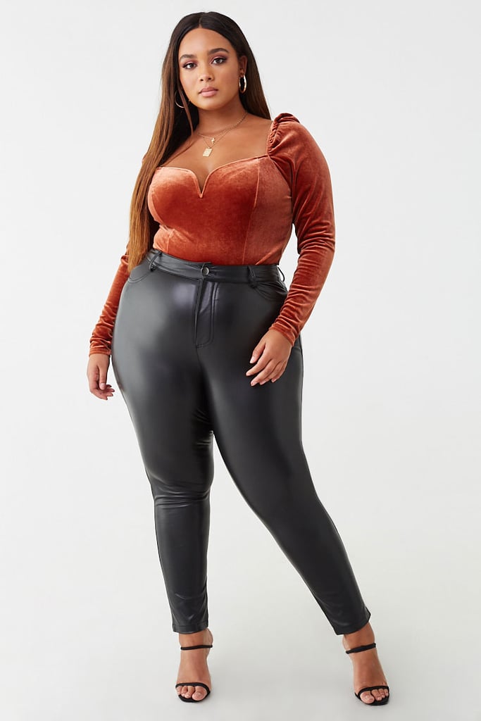 red faux leather pants plus size