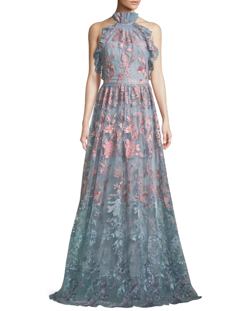 Marchesa Ombré Floral Embroidered Halter Gown