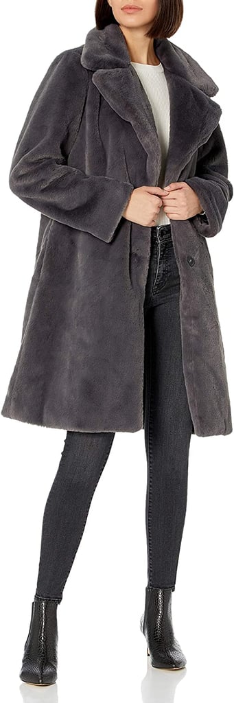 The Drop Kiara Loose-Fit Long Faux Fur Coat in Graphite