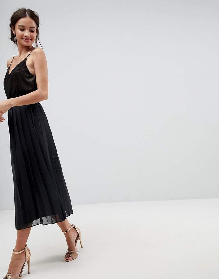 Asos Pleated Midi Skirt with Paperbag Waist in Chiffon