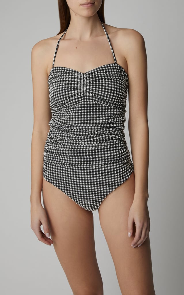 Ganni Gingham Halterneck Seersucker Swimsuit