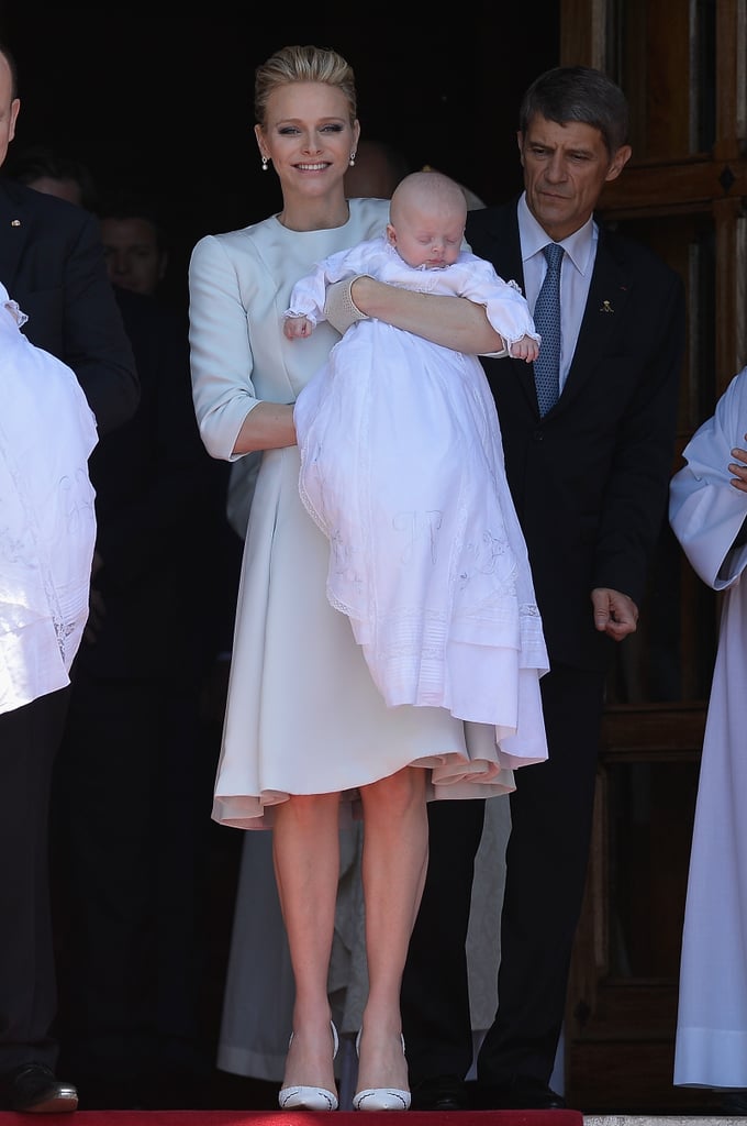 A Flowy Three-Quarter-Sleeved Dress at Her Children's Baptism