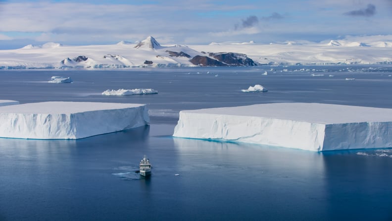 The scientific research vessel M/V Alucia in Antarctica.