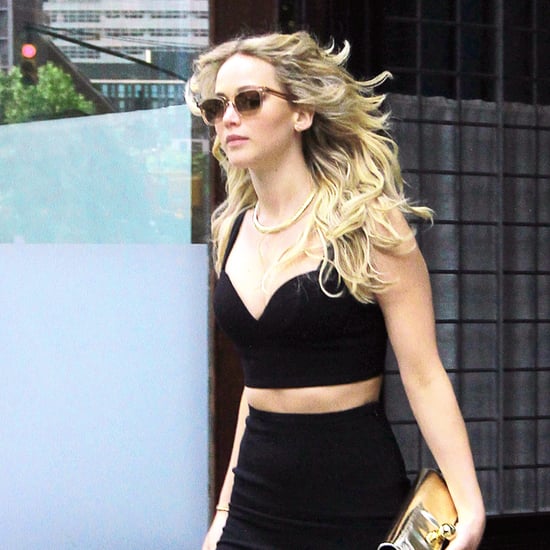 Jennifer Lawrence's Black Crop Top and Skirt Set