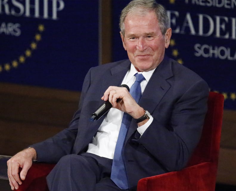DALLAS, TX - JULY 13: Former U.S. President George W. Bush responds with a smile after making a joke while answering a question at the Presidential Leadership Scholars graduation ceremony at the George W. Bush Institute on July 13, 2017 in Dallas, Texas. 