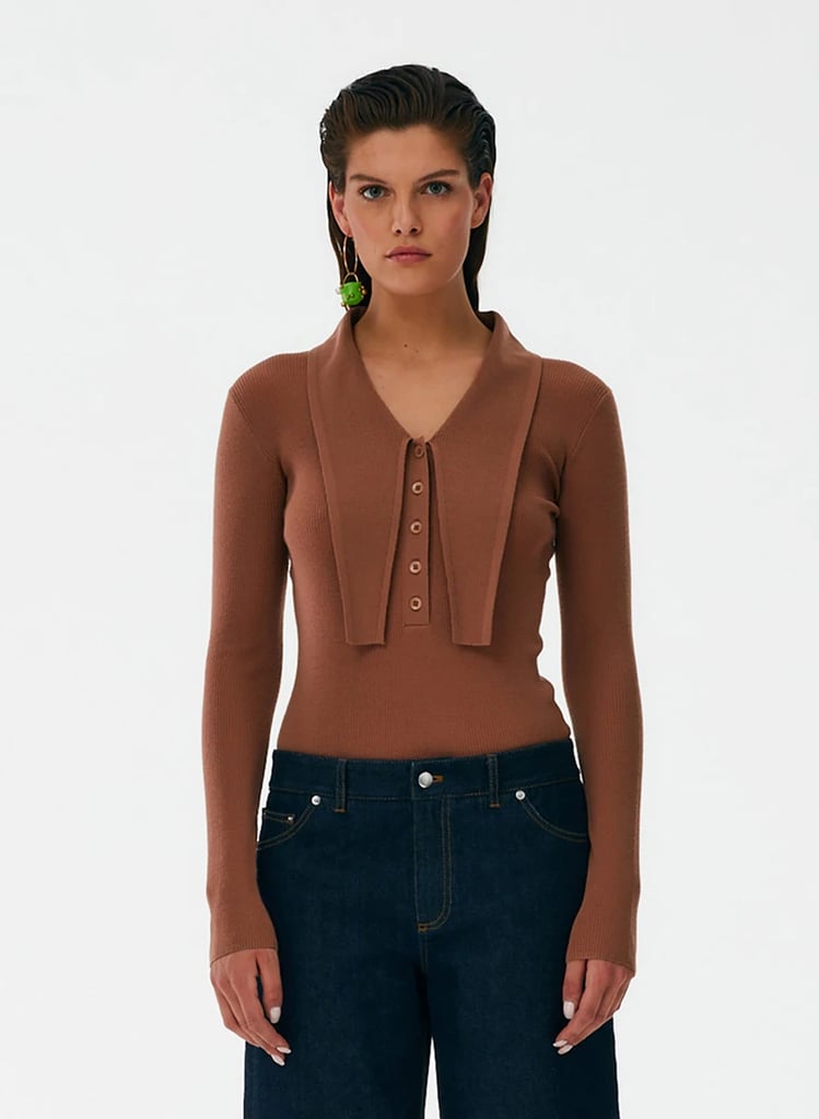 Tibi Feather Weight Ribbed Allonge Collar Sweater