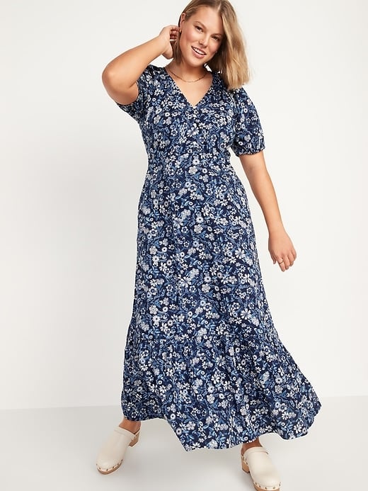 Old Navy Floral-Print Puff-Sleeve All-Day Maxi Swing Dress | Best Maxi ...