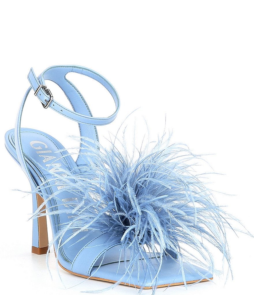 Gianni Bini Neela Feather Square Toe Dress Sandals in Mellow Rose