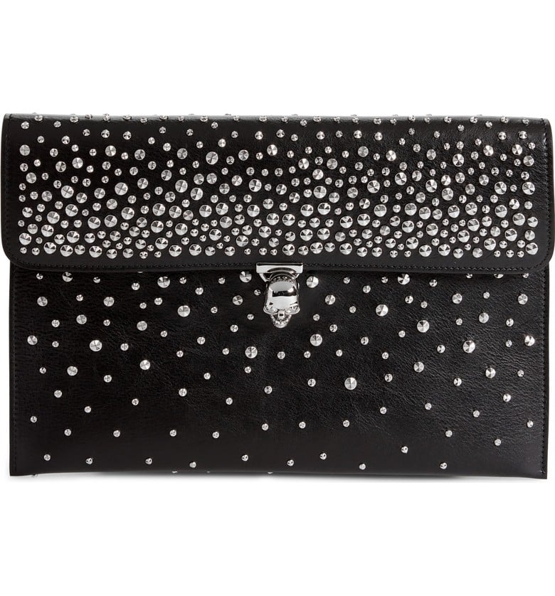 Alexander McQueen Studded Skull Closure Leather Envelope Clutch