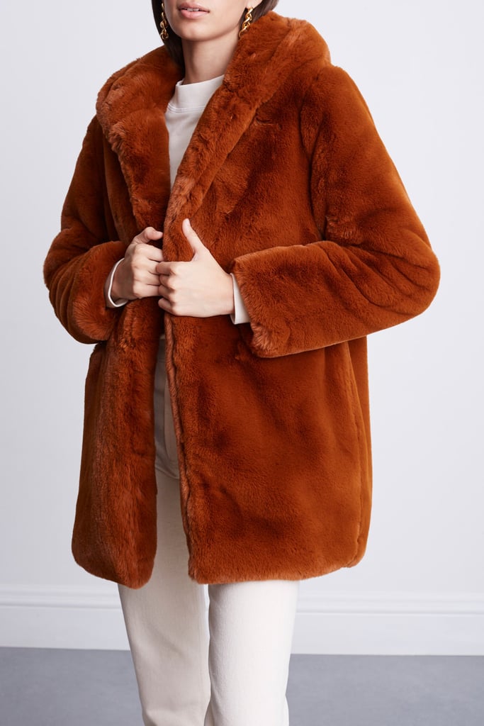 Shop Selena Gomez's Fuzzy Orange Cropped Coat | POPSUGAR Fashion