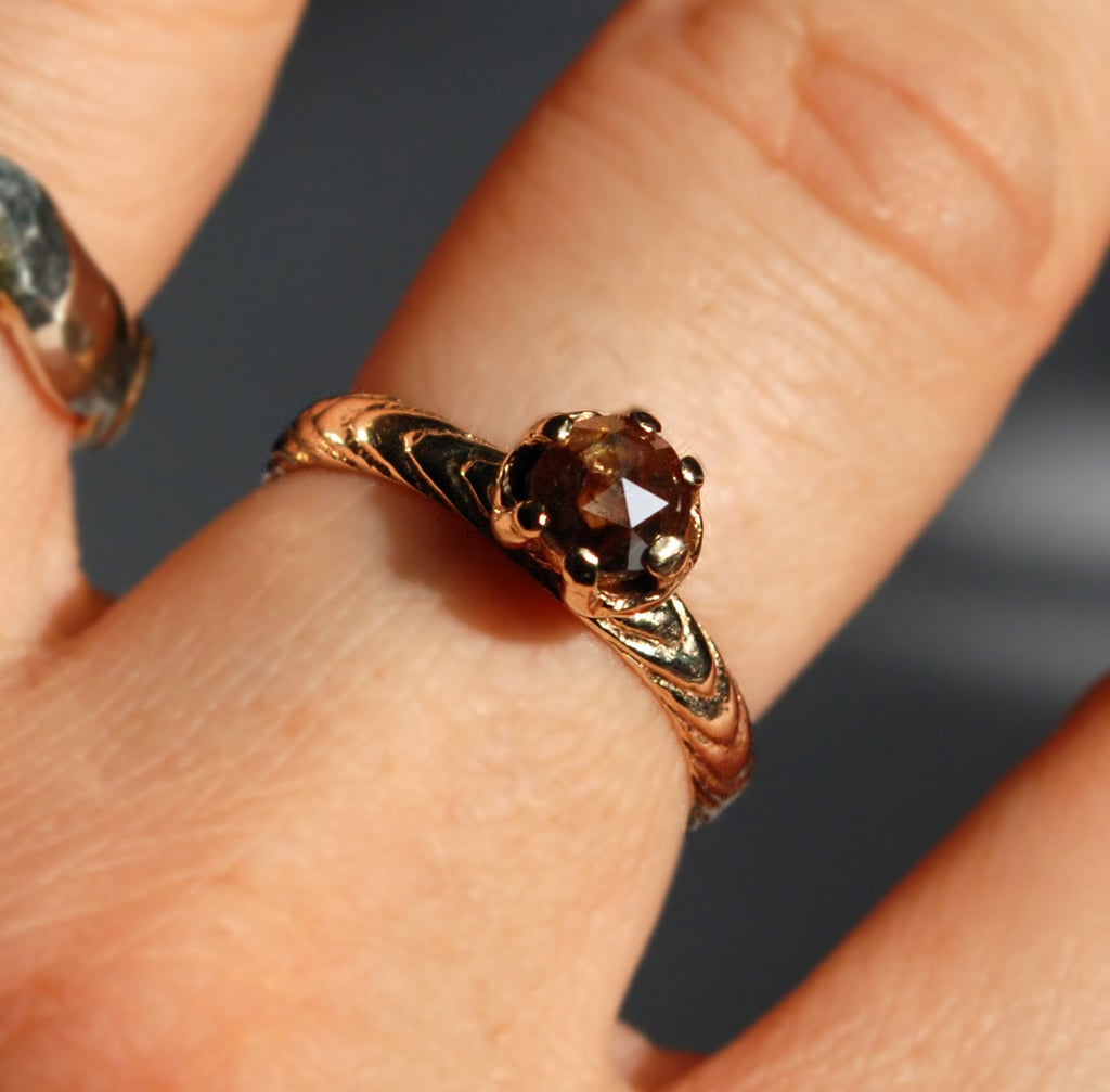 Dragon's Blood Diamond 14K Gold and Red Brown Diamond Cuttle Claw Ring ($500)