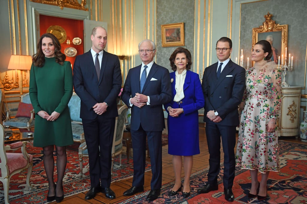 The Duke and Duchess of Cambridge, King Carl XVI Gustaf, Queen Silvia, Crown Prince Daniel, and Crown Princess Victoria
