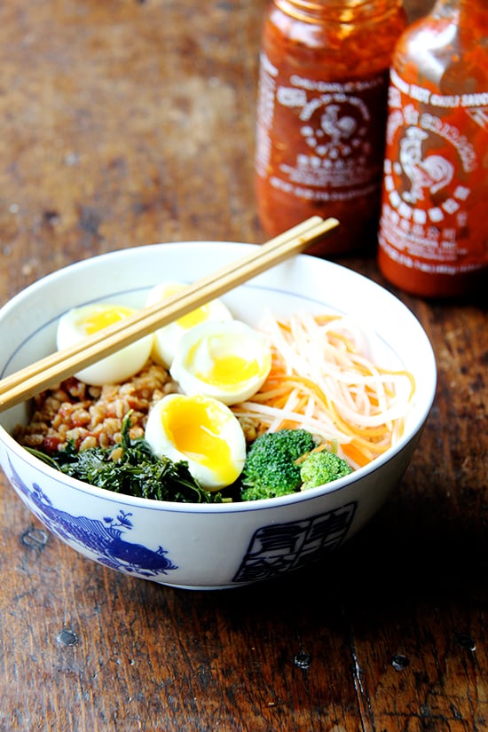 Leftover Grain Bowl With Teriyaki Sauce, Quick-Pickled Carrots and Daikon, and Soft-Boiled Eggs