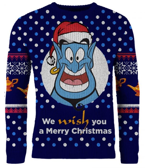 London Co Aladdin Genie Christmas Wishes Childrens Blue Knitted Christmas Jumper 
