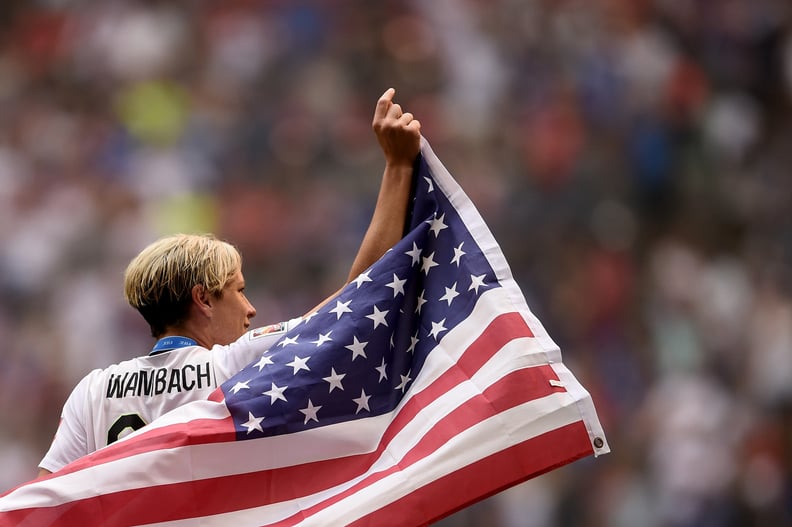 VANCOUVER, BC - JULY 05:  Abby Wambach #20 of the United States of America celebrates after their 5-2 win over Japan in the FIFA Women's World Cup Canada 2015 Final at BC Place Stadium on July 5, 2015 in Vancouver, Canada.  (Photo by Dennis Grombkowski/Ge
