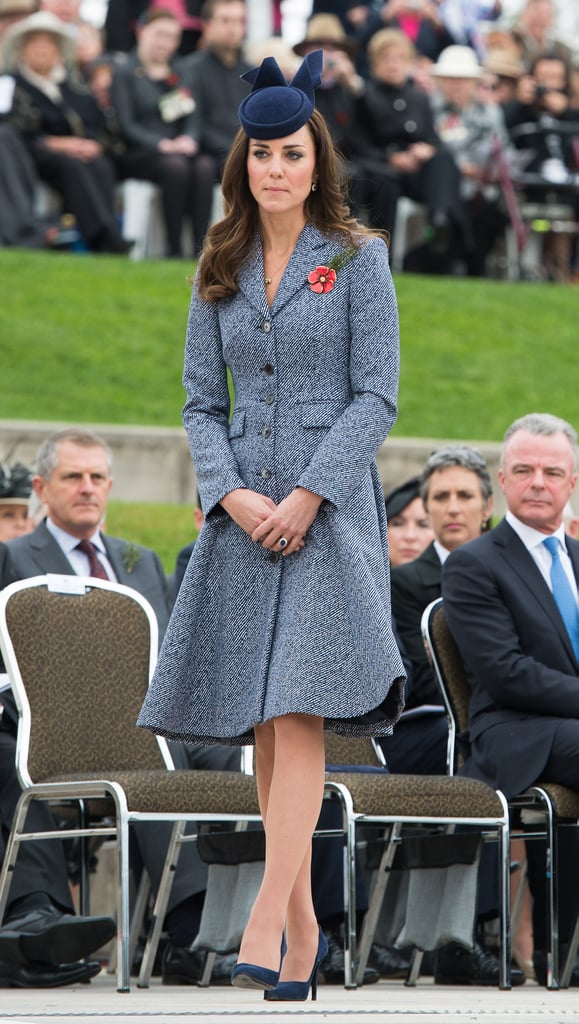 Michael Kors in Canberra: Again Kate ended her tour on a sartorial high, in this navy and cream tweed coat dress, worn with a navy hat by Australian milliner Jonathan Howard.
