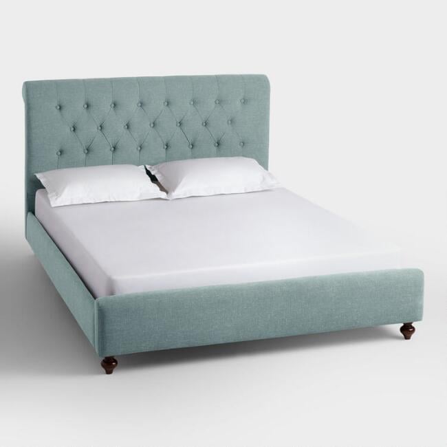 Cost Plus World Market Blue Linen Erin Upholstered Bed