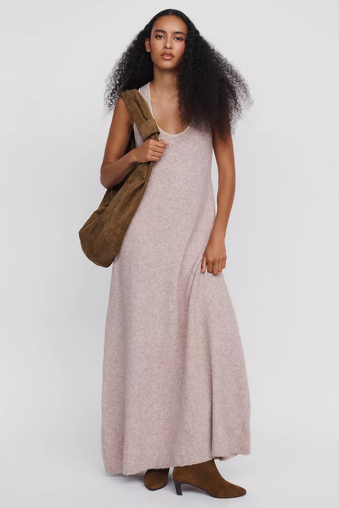 By Anthropologie Sleeveless Sweater Midi Dress ($278)
When you think sweater dress you might immediately picture a long-sleeved, scratchy fabric that your mom made you wear to family functions. Lucky for us, Anthropologie reimagined the style with this chic sleeveless silhouette. Team it with a pair of leather boots and an oversize tote for the perfect early-fall outfit.