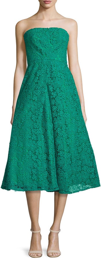Monique Lhuillier Strapless Lace Midi Dress, Kelly ($650)