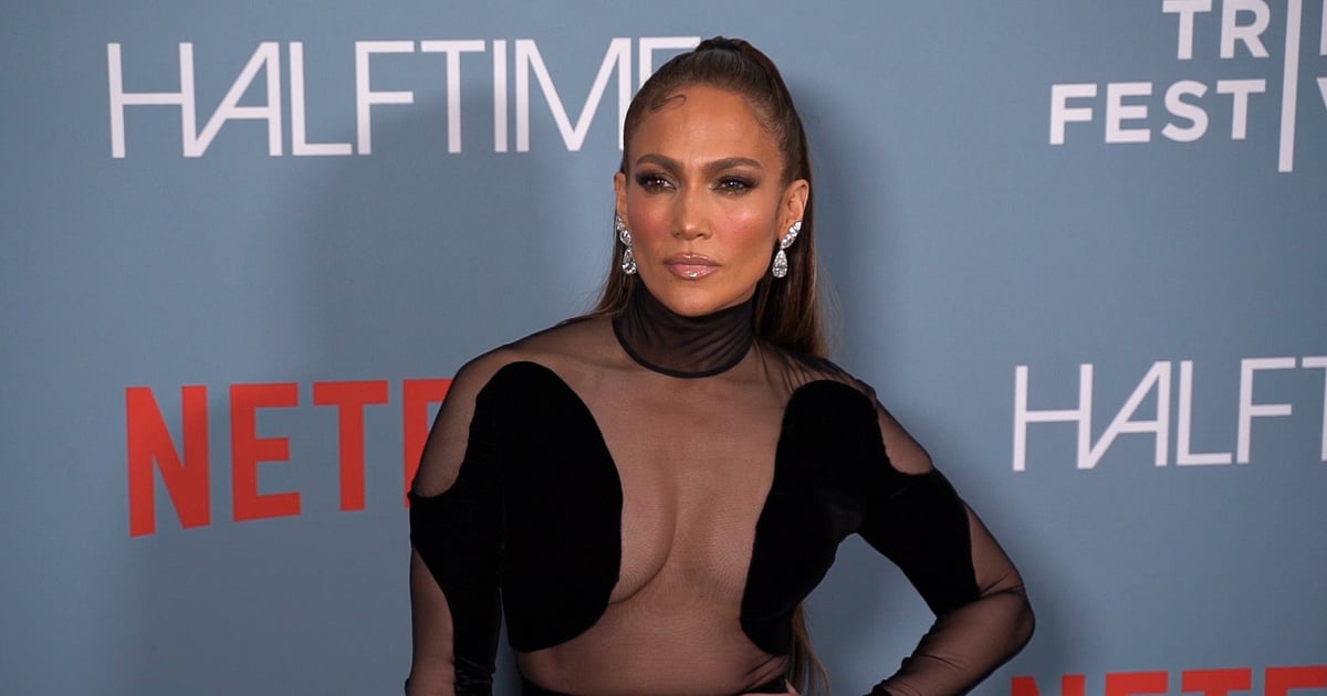 Jennifer Lopez Wears a Tan Crop Top and Trousers in Georgia