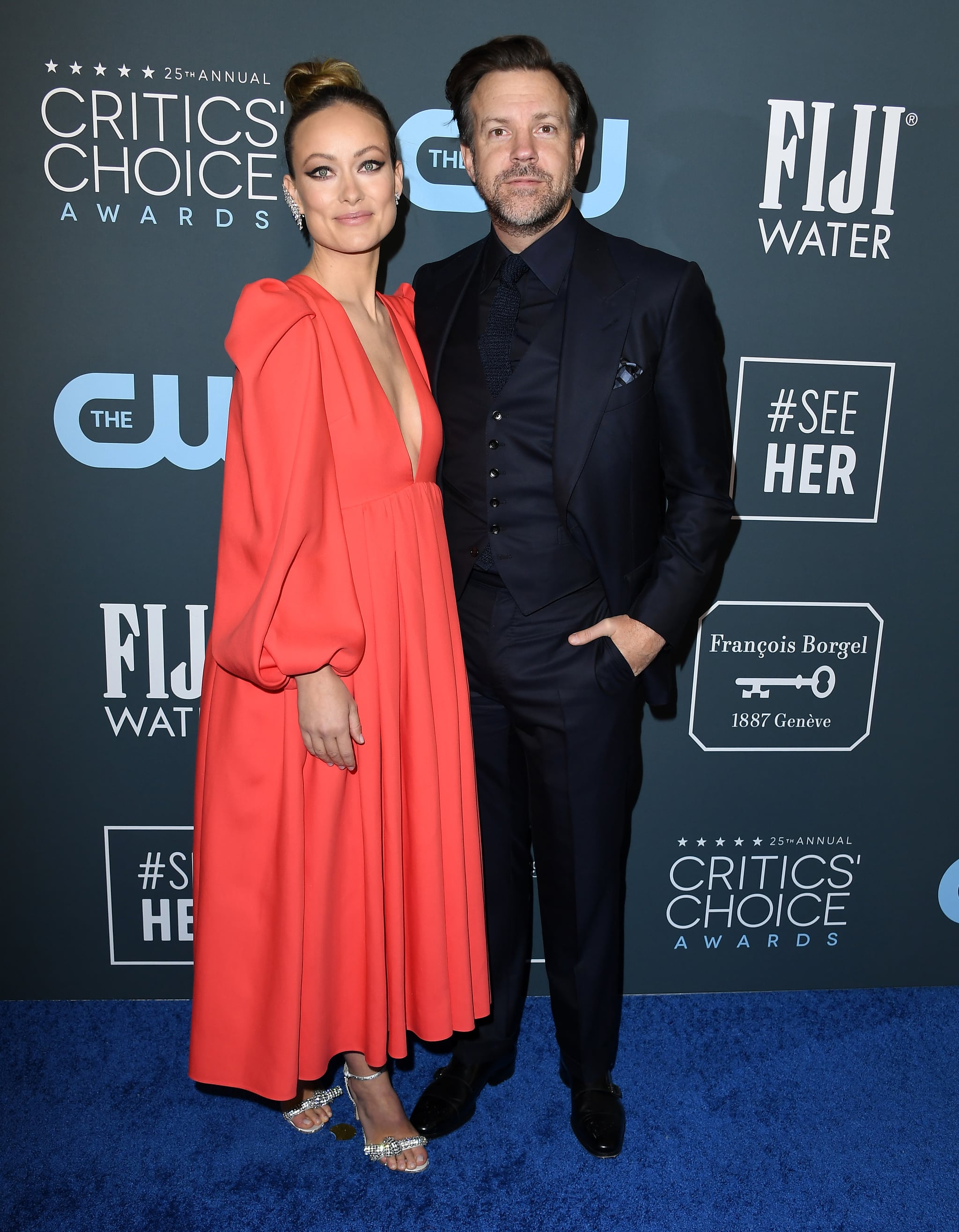 SANTA MONICA, CALIFORNIA - JANUARY 12: Olivia Wilde and Jason Sudeikis arrives at the 25th Annual Critics' Choice Awards at Barker Hangar on January 12, 2020 in Santa Monica, California. (Photo by Steve Granitz/WireImage)